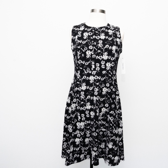 Calvin Klein |  Knit Printed Floral A-Line Dress - Picture 7 of 14